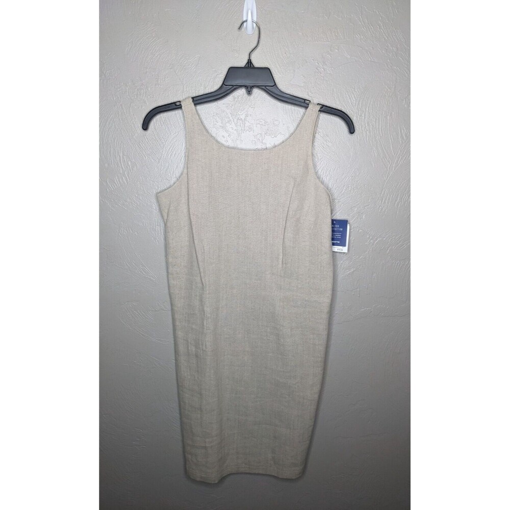 NWT Liz Claiborne Lizsport Womens Petite 8 Beige Linen Blend Sheath Dress
